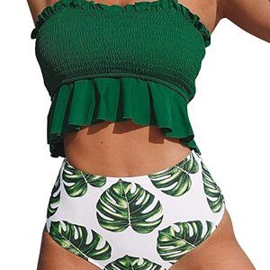 High Waist Bikini Swimsuit Ruffle Two Piece Bathing Suit